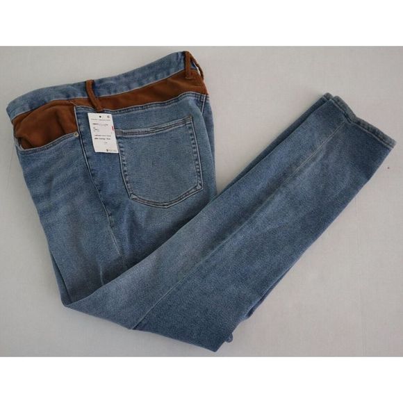 Good American Women's Sz 15 Indigo Good Legs Tan Suede Mixing Skinny Jeans $155 - Picture 3 of 9